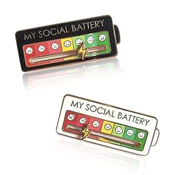 KQOZG 2 PCS Spille Social Battery Divertenti, Spilla Slider con Smalto Nero e Bianco per Esprimere Emozioni (per 7 Giorni a Settimana)