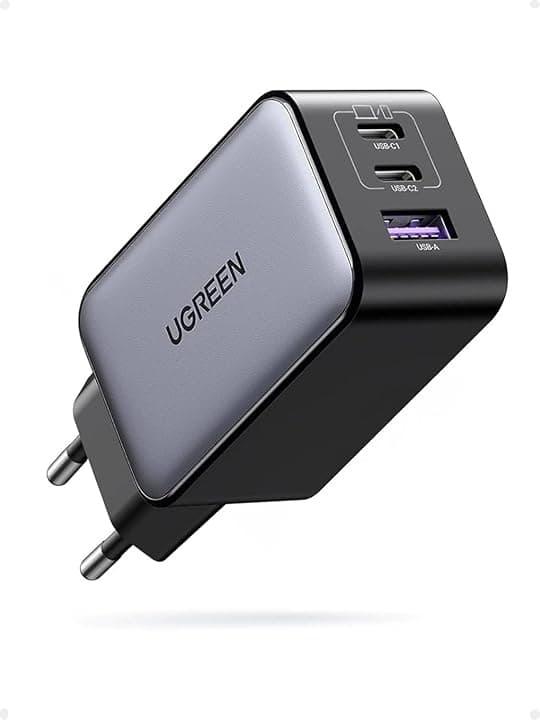 UGREEN Nexode 65W Caricatore USB C, 3 Porte di Ricarica Rapida, Compatibile con MacBook Air, iPhone 17 Pro Max Air/Serie 16-12, iPad, Samsung Galaxy S25/ S23/ S22, Google Pixel ClimatePartner certified