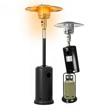 Wintem - Stufa a Fungo Riscaldante per Esterno a Gas 12kW, Accensione Piezoelettrica, Ruote Integrate per Spostamento Facile, Compatibile con Bombola 15Kg per Terrazze, Giardini e Locali (Nero)