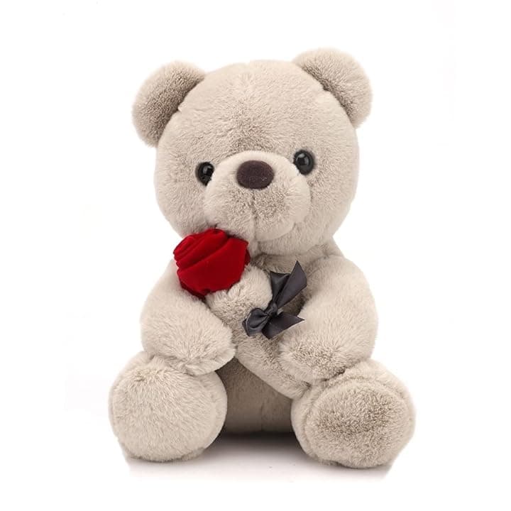 Orsacchiotto con Rosa in Peluche 23 cm - Morbido Peluche per Bambini e Ragazze, San Valentino, Compleanni, Mamma e Decorazione Casa