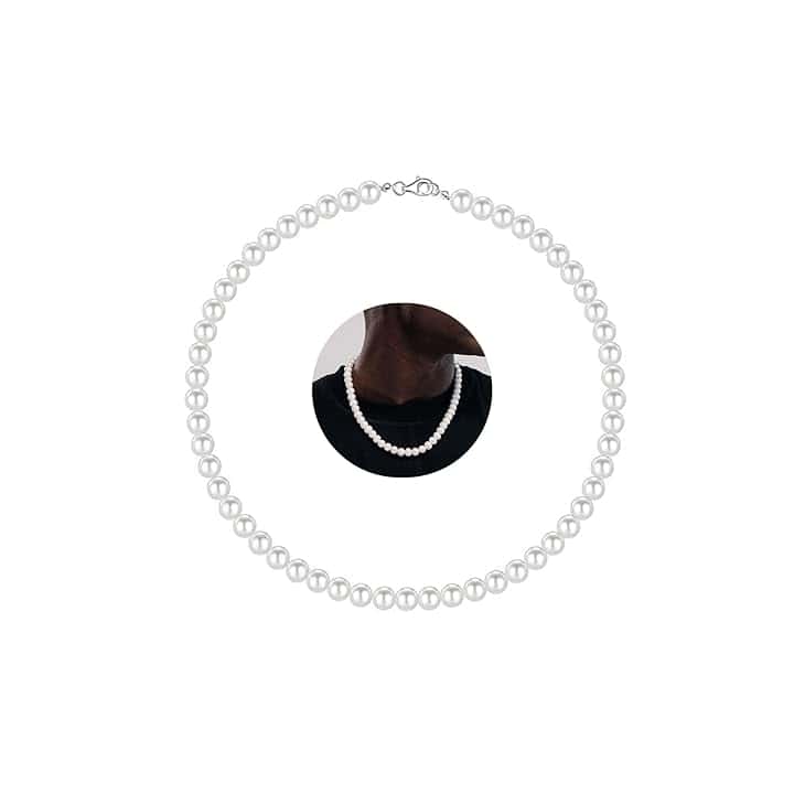 Hipwope HIPVOPE 6/8 mm Collana di perle per Uomo collana di perle finte Collane da uomo 16/18/20/22/24 pollici lunghezza collana di perle girocollo collana di perle bianche Uomo Gioielli