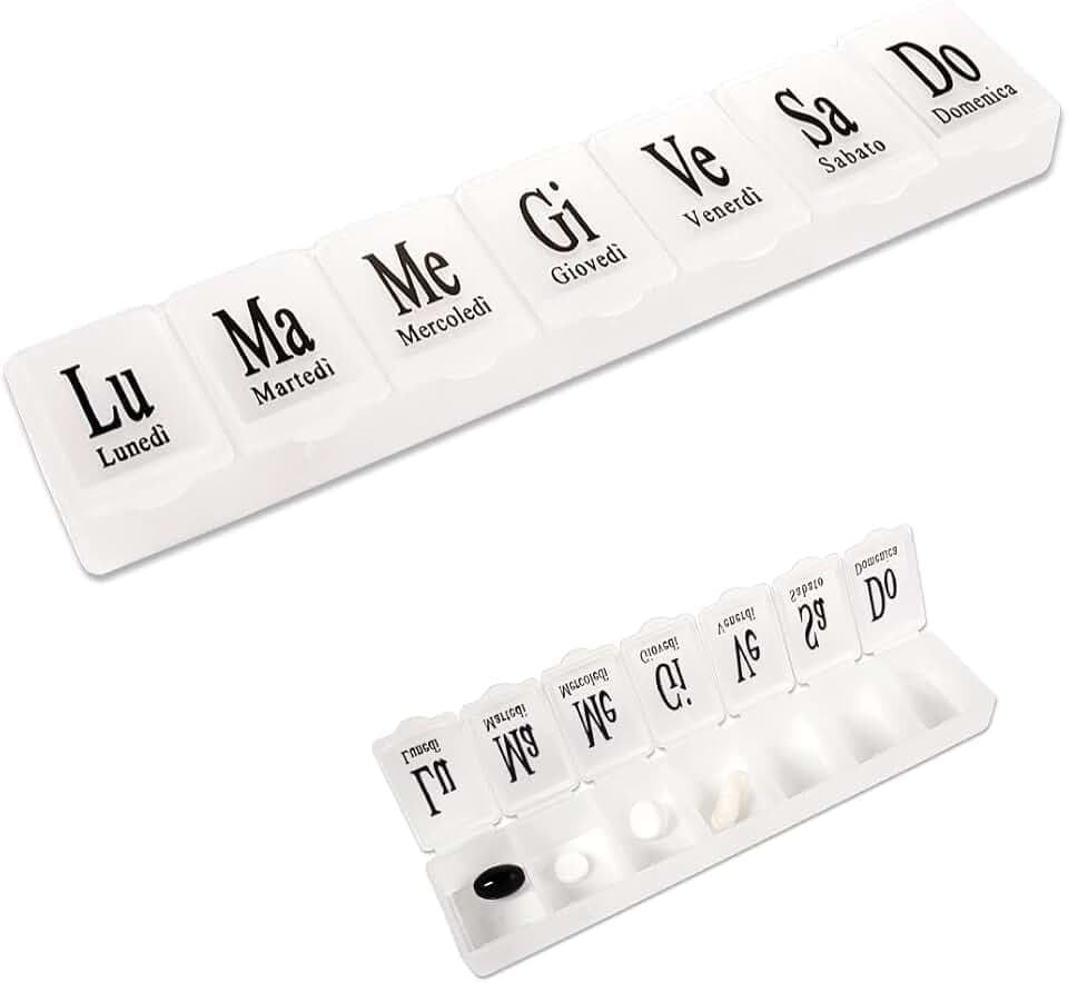 Portapillole Settimanale in ITALIANO a 7 Scomparti 7 Giorni Portapastiglie Giornaliero Organizer Medicine Porta Pastiglie Pillole Medicinali