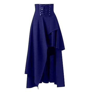 Gonna gotica da donna, con volant e gonna asimmetrica, da donna, vintage, a vita alta, con lacci, taglio midi, rinascimentale, chic, da ballo, cosplay, Steampunk vittoriano, casual, per Halloween