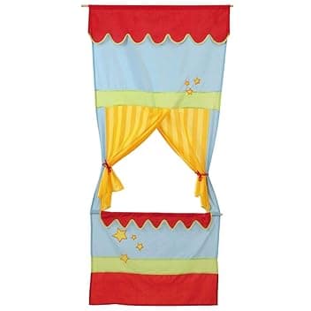 roba Teatro delle Marionette Punch e Judy - per Bambini - Salvaspazio - con Palcoscenico e Sipario - Gioco Olistico - da Appendere alla Parete - Azzurro/Giallo/Rosso