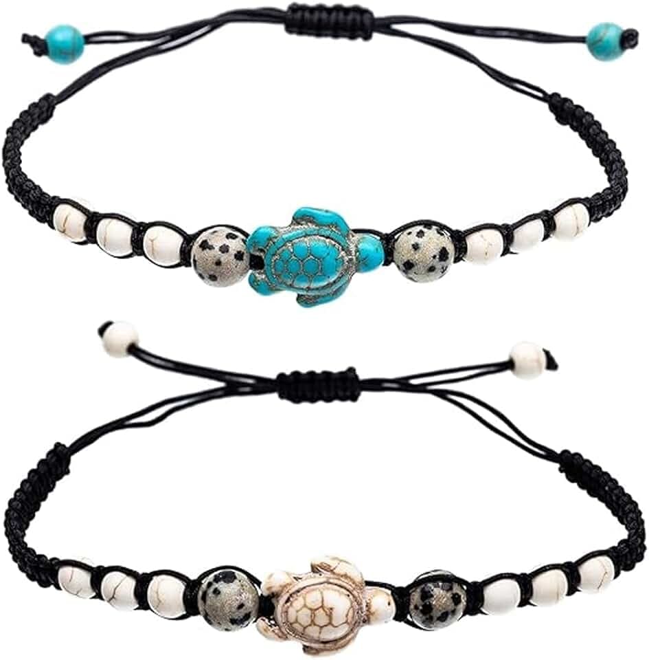 2 Pezzi Braccialetto dell'Amicizia Promessa Fatto a Mano Significato Distanza Regalo per Migliore Amica Coppia Amanti Ragazze, Braccialetto Regolabile con 1 Biglietto d'Auguri (Tartaruga)