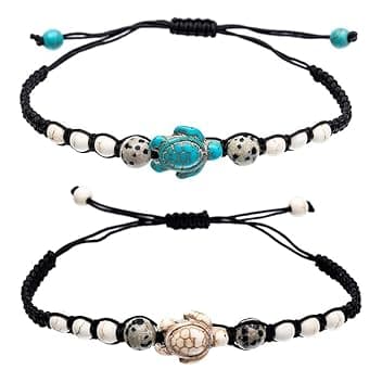 2 Pezzi Braccialetto dell'Amicizia Promessa Fatto a Mano Significato Distanza Regalo per Migliore Amica Coppia Amanti Ragazze, Braccialetto Regolabile con 1 Biglietto d'Auguri (Tartaruga)
