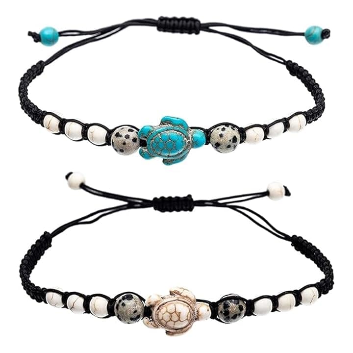 2 Pezzi Braccialetto dell'Amicizia Promessa Fatto a Mano Significato Distanza Regalo per Migliore Amica Coppia Amanti Ragazze, Braccialetto Regolabile con 1 Biglietto d'Auguri (Tartaruga)