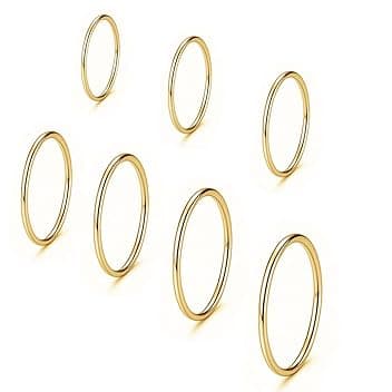 COYUN COYUN 7 Pezzi Anelli Impilabili In Acciaio Inox Da Donna, Thin Plain Band Rings Stackable Knuckle Rings, Comfort-Fit 3/4/5/6/7/8/9-D'oro