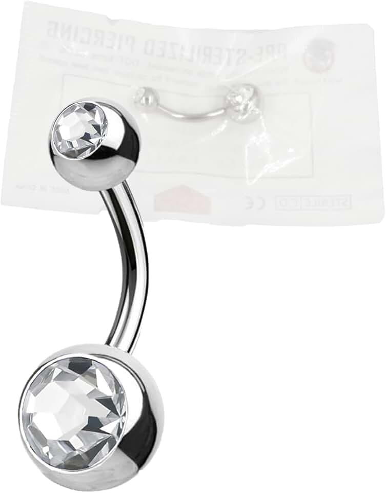 WARRIOR Piercing Ombelico STERILE Acciaio Chirurgico 316L Banana Classico Basic Doppio Cristalli