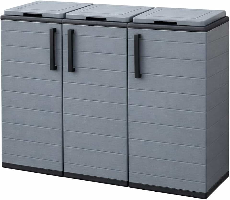 Maury's Armadietto Pattumiera 300 Lt per la Raccolta Differenziata Da Esterno e Interno 3 Vani Separati 102x37xh84 cm con Anelli Portasacco Scomparti per Rifiuti e con Ante (3 Scomparti)