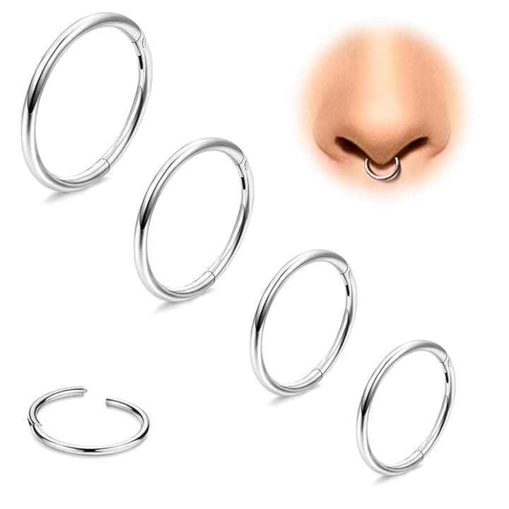 COYUN COYUN 4 pezzi Piercing Naso in Acciaio Chirurgico Setto Piercing Anello Segmento Body Piercing Naso Cerchio Anelli per Labbro Cartilagine Conchiglia Orecchini Elica per Donne Uomini,6mm 8mm 10mm 12mm