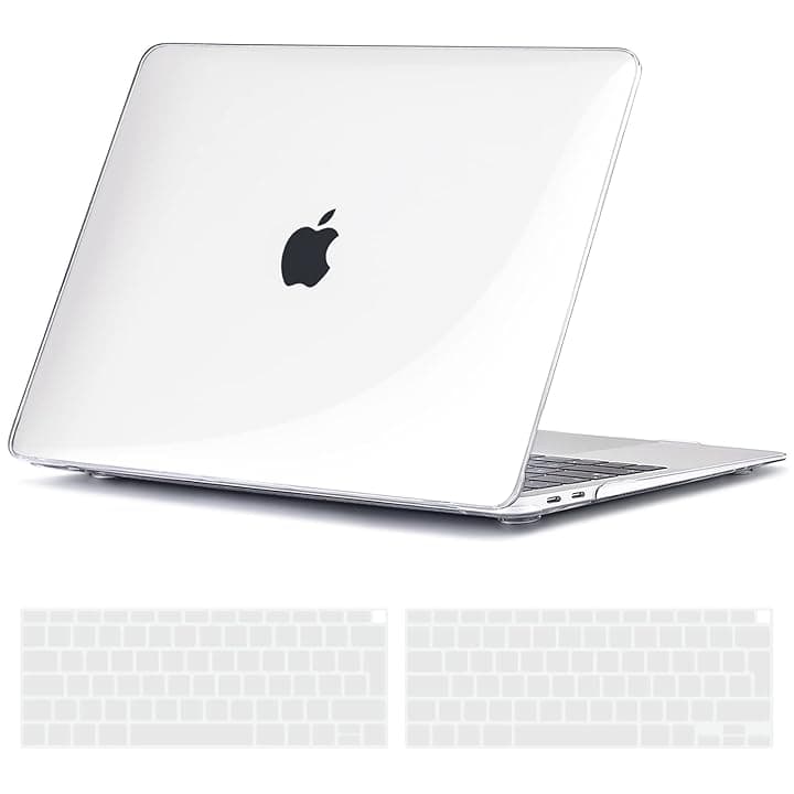 TECOOL Cover per MacBook Air M1 (A2337) e MacBook Air 13 Pollici Retina 2020 2019 2018 (A2179 A1932), Custodia Rigida Protettiva Sottile in Plastica e Copritastiera UE, Superficie Lucida Trasparente