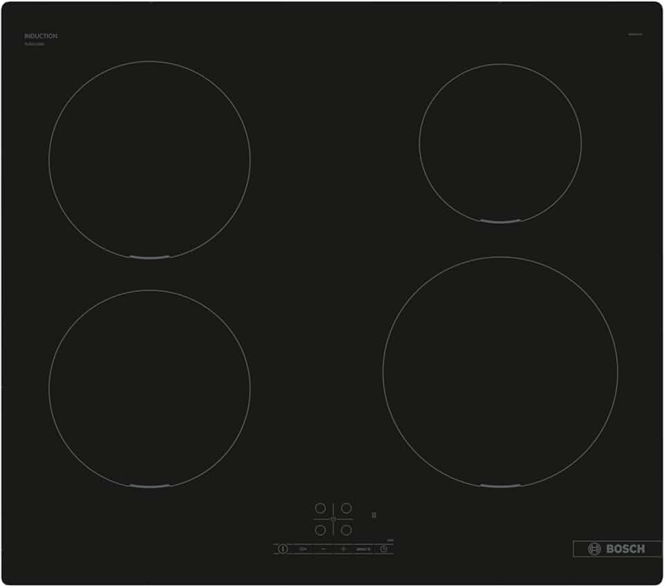 Bosch PUE611BB5J Serie 4, Piano cottura a induzione, PowerBoost accelera il processo di cottura, TouchSelect, senza profili, Nero, 60 cm