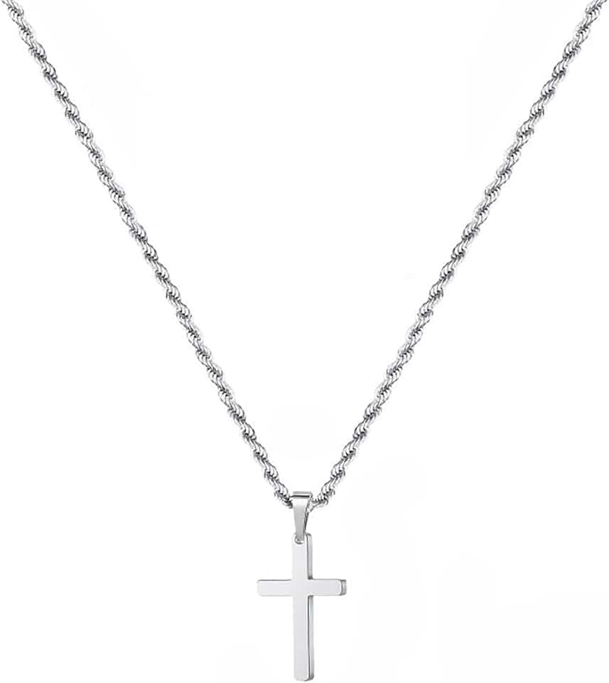 ShiWuYou Croce Singolo, Acciaio Inossidabile con Pendente Croce a Catena per Uomo, Regali di Pasqua per Il Giorno del Ringraziamento