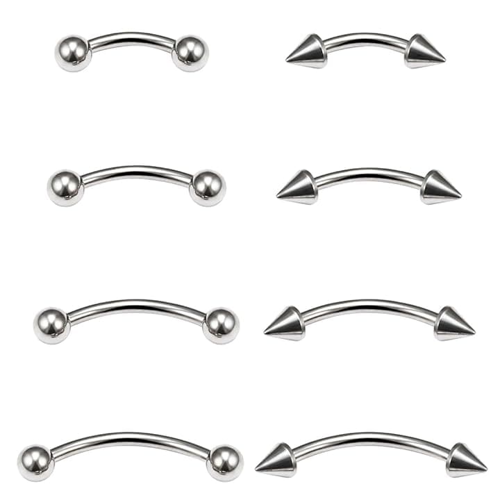 ZAMXHUG ZAMXHUG 16G Piercing Sopracciglio Curvo Barbell - 8PCS 12mm Labbro Tragus Bar Piercing Gioielli, Anelli Sopracciglio in Acciaio Inox Anello Labbro Bilanciere Anello Curvo Trago Orecchino Donne/Uomini