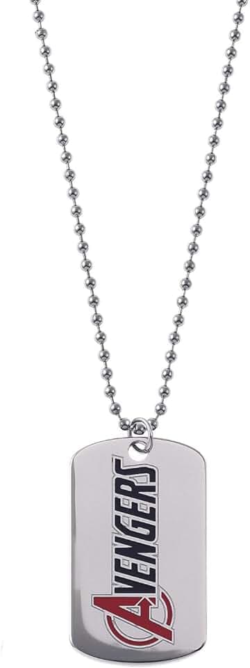 Marvel Collana in acciaio inox con ciondolo Spider-Man/Thanos/Avengers/Black Panther per bambini, lunghezza 56 cm