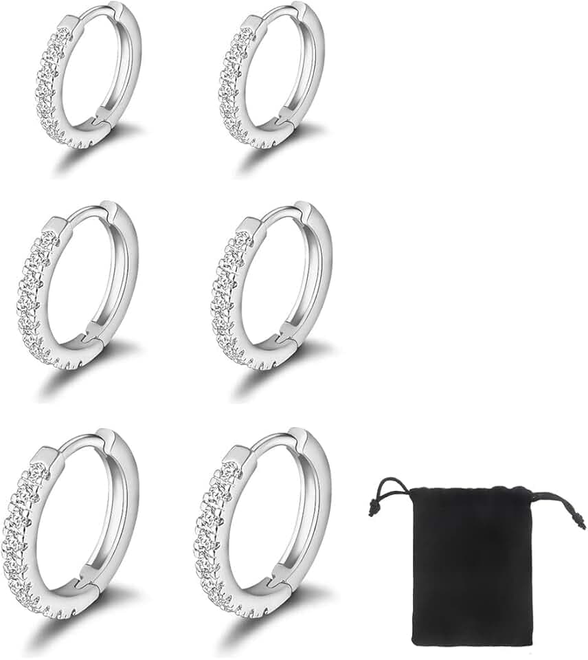 SJBAUTYO SJBAUTYO 3 Paia Orecchini a Cerchio Piccoli,Orecchini a Cerchio di Cartilagine,Orecchini Anallergici Cerchio,Inox Anelli del Labbro del Naso per donna uomo, 8 mm 10 mm 12 mm