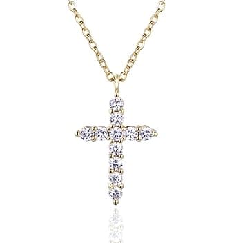 HALUKAKAH Collana con Pendente a Croce in Diamanti Placcato in Oro 18K/Platino per Bambini|Eco-compatibile Fatto a Mano|Regolabile|Disegnato in Italia|Per Compleanni,Lauree,Celebrazioni Speciali