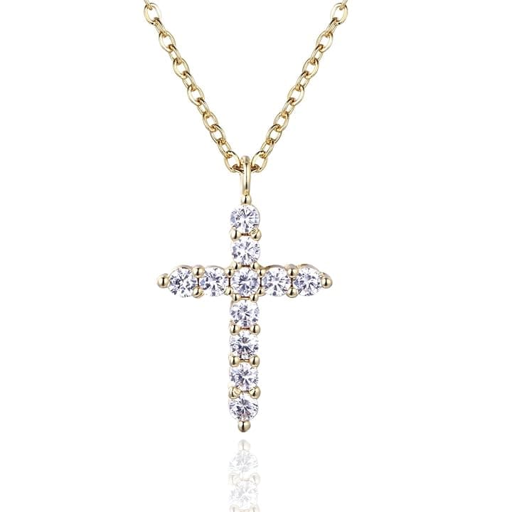 HALUKAKAH Collana con Pendente a Croce in Diamanti Placcato in Oro 18K/Platino per Bambini|Eco-compatibile Fatto a Mano|Regolabile|Disegnato in Italia|Per Compleanni,Lauree,Celebrazioni Speciali