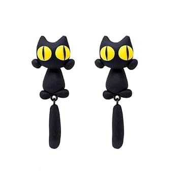 Binoster Orecchini gatto nero ragazza orecchini compleanno festa con scatola di gioielli, plastica, Plastica