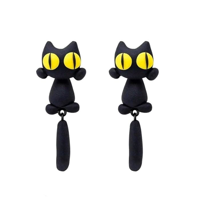 Binoster Orecchini gatto nero ragazza orecchini compleanno festa con scatola di gioielli, plastica, Plastica