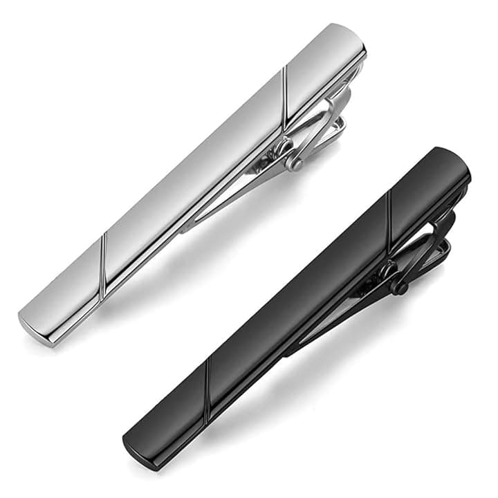 COYUN COYUN 2 Pezzi Fermacravatta per Uomo Vita Quotidiana Anniversario di Matrimonio Fermacravatta Uomo Ferma Cravatta Elegante (Argento,Nero)