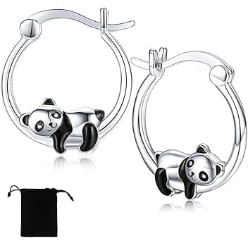 ZEPIQOR Orecchini a Cerchio Panda per Bambine e Ragazza, Ipoallergenici, Regalo da Donna