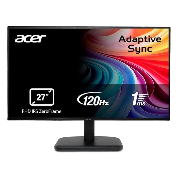 acer EK271Gbif Monitor PC 27", Display IPS Full HD, 120 Hz, 1ms (VRB), 16:9, AdaptiveSync, VGA, HDMI 1.4, Lum 250 nits, Schermo PC con Contrasto 100M:1, ZeroFrame, Cavo HDMI Incluso, Nero