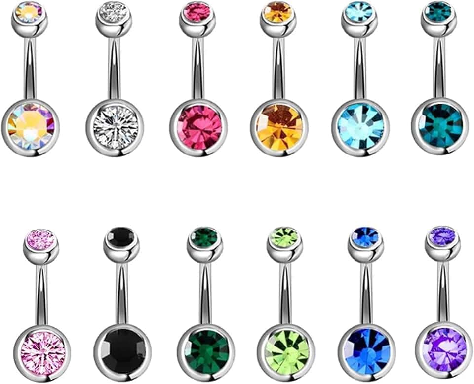 Aucuu Piercing Ombelico 14G in Acciaio Chirurgico, 1.6mm Sterile Banana Sopracciglia Curved Barbell Cristallo Palla, Gioielli Pancia Donne-12mm