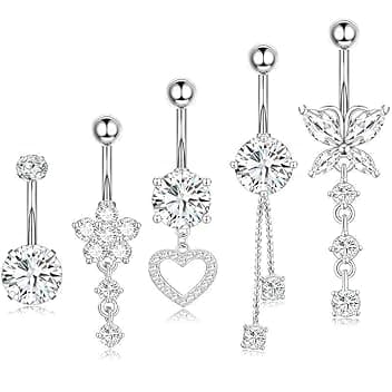 ZILZUFA ZILZUFA Piercing Ombelico Argento con Strass, Pendente per Ombelico in Titanio, Piercing Ombelico Anello Lusso, Gioielli per Donne Stilose