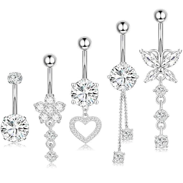 ZILZUFA ZILZUFA Piercing Ombelico Argento con Strass, Pendente per Ombelico in Titanio, Piercing Ombelico Anello Lusso, Gioielli per Donne Stilose