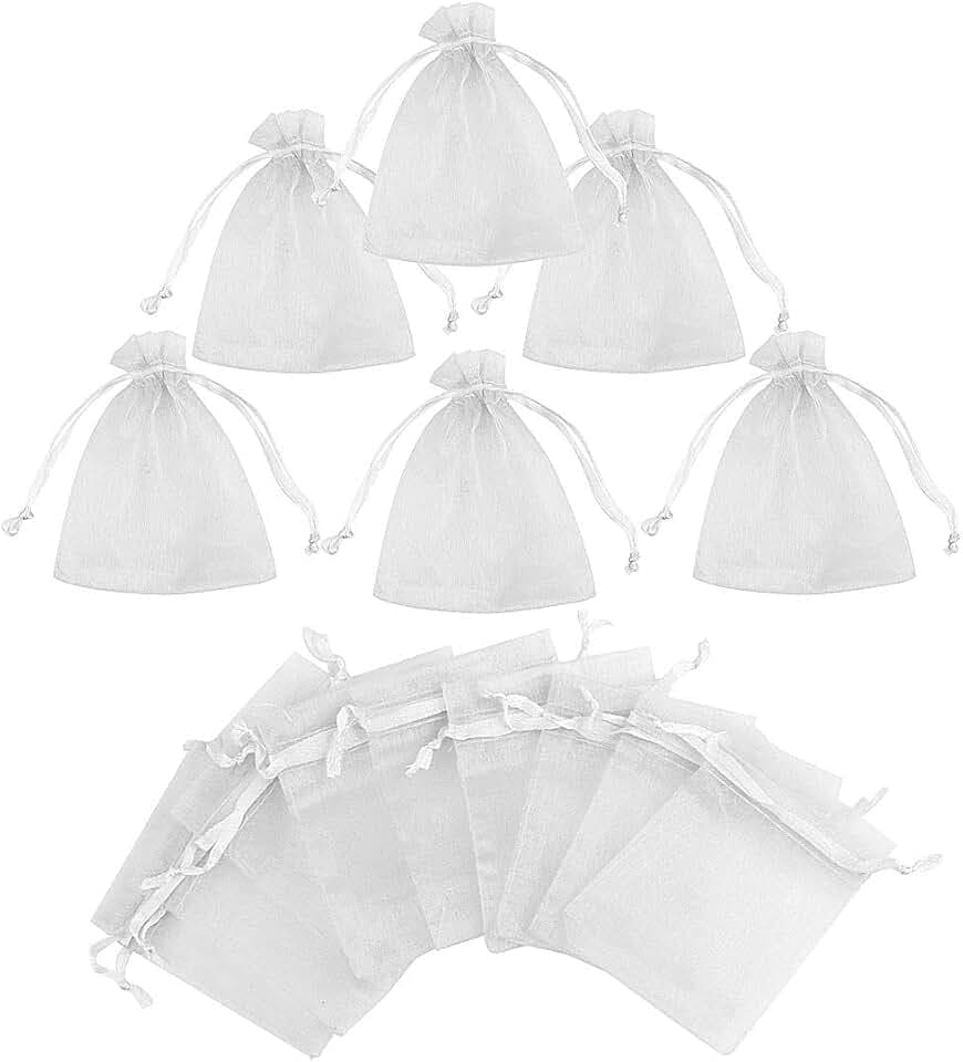 Gudotra Sacchetti Confetti in Organza Bianco Sacchetti Portaconfetti per Bomboniere Matrimonio Comunione Battesimo Cresima 50 Pezzi (7cm*9cm)