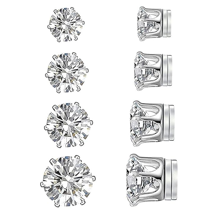 JEYORZY 4 Paia Orecchini Magnetici, Orecchini Magnetici Donna, Clip auricolari Finti Uomo, Orecchino magnetico in Acciaio Inossidabile per Uomo Donna Unisex Non-Piercing Calamita Finti Orecchino Set