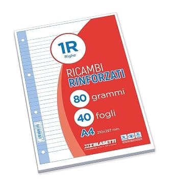 One Color - Ricambi Rinforzati A4-1R Righe Senza Margine - 40 Fogli
