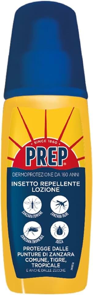 Prep, Insetto-Repellente Lozione, Lozione Antipuntura Pronta all'Uso, Protegge dalle Punture di Zanzara Comune, Tigre, Tropicale, Zecche, 100ml