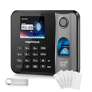 Rilevatore presenze, HapAttend Italiano timbracartellini lettore con impronte digitali e 5 badge RFID, H1 timbratrice presenze dipendenti Checking-in registratore orologio tempo per piccole imprese