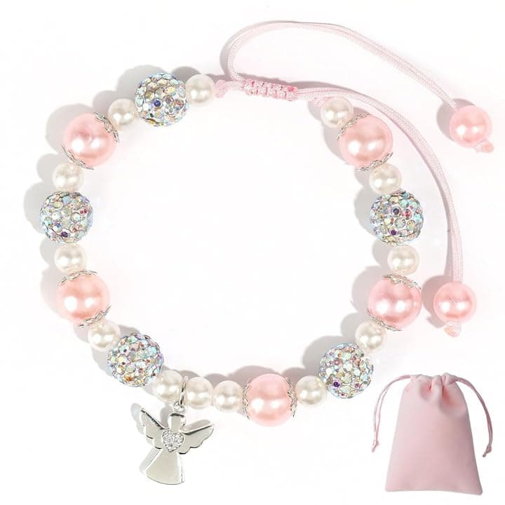 HAPZUR HAPZUR Braccialetto con angelo custode, 1 pezzo, con cordino intrecciato regolabile, bambini, regali per femmina e prima comunione bambino, con confezione regalo