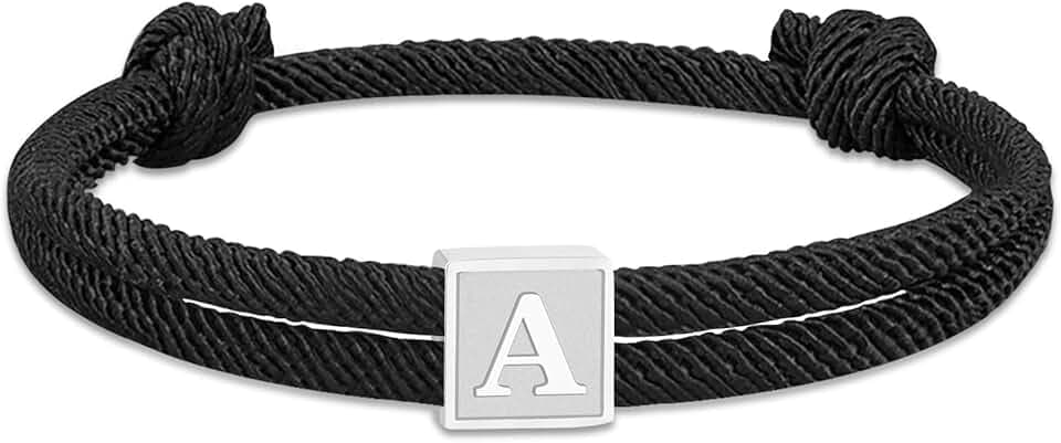 Esmoly Bracciale Uomo Braccialetti con Iniziale Bracciale Personalizzato Corda Intrecciata a Mano Sportivo Surfer Impermeabile Regolabile Regalo Uomo Ragazzo