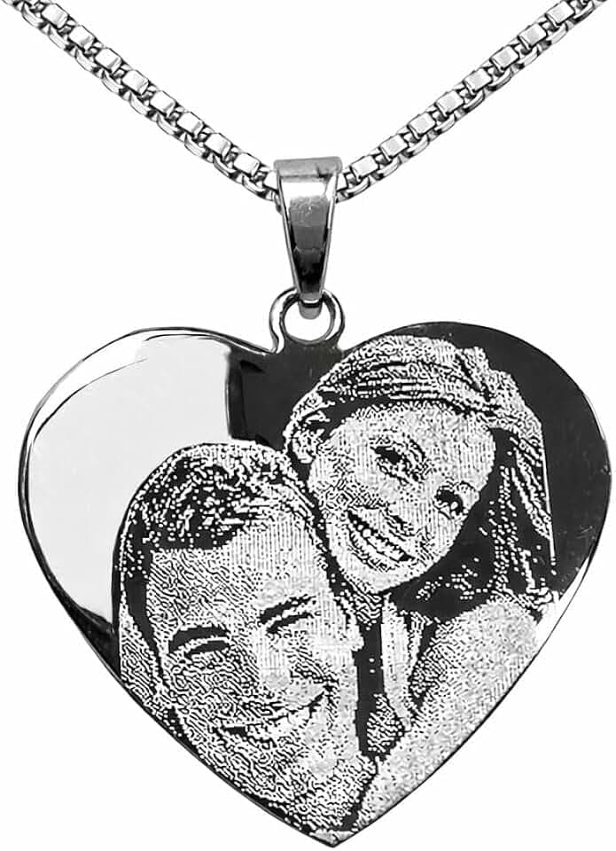 Custom Collana Cuore con Foto Incisa | Ciondolo Acciaio Personalizzato con Fotoincisione | Catenina e Medaglia | Regalo personalizzato San Valentino