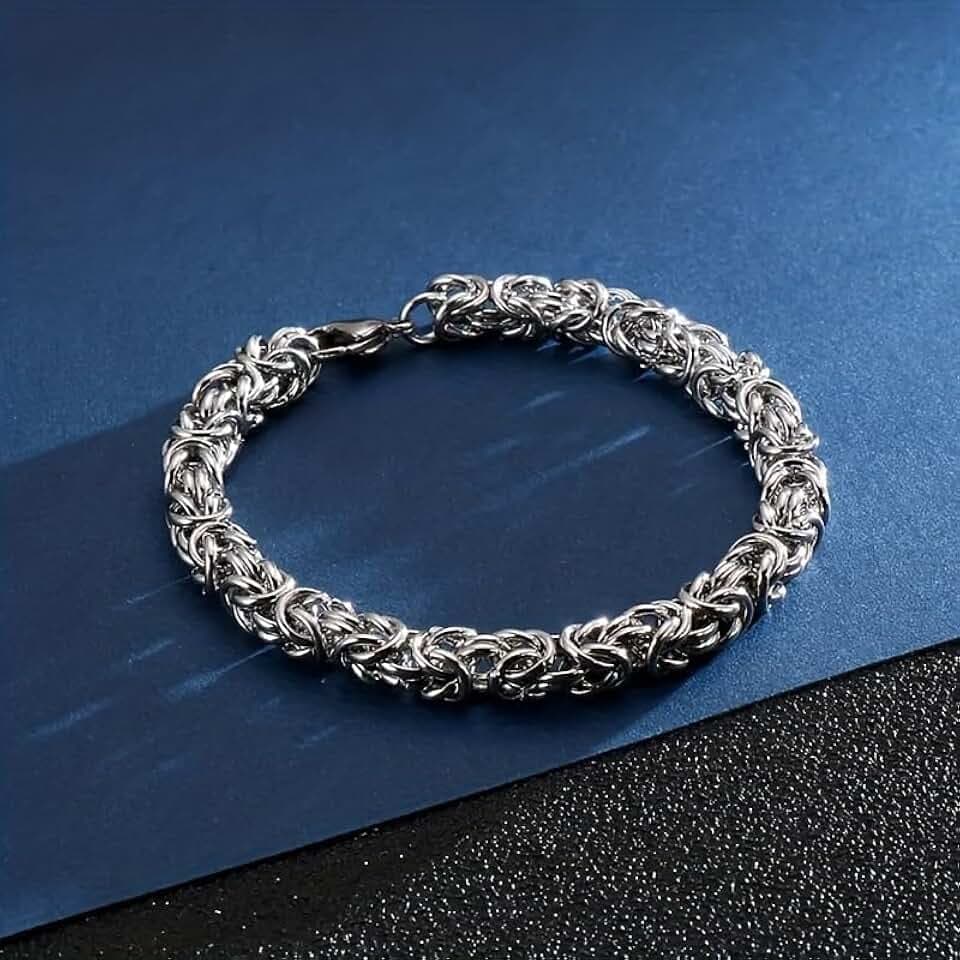 Generic Bracciale bizantino artigianale da donna, ipoallergenico, in acciaio inossidabile, con chiusura a moschettone sicuro, elegante braccialetto regolabile