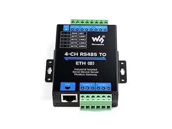 Waveshare 4-Ch RS485 to RJ45 Ethernet Serial Server, 4 Channels RS485 Independent Operation, Bi-Directional Transparent Transmission, Modbus Gateway, Common Network Port