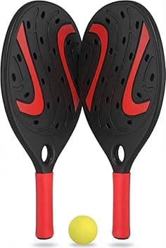 Coppia Racchette da Spiaggia Padel Beach Tennis con Pallina Morbida Set Racchettoni in Legno Mare, Spiaggia Piscina Mare Giardino, Beach Rackets Waterproof Resistenti All' Acqua
