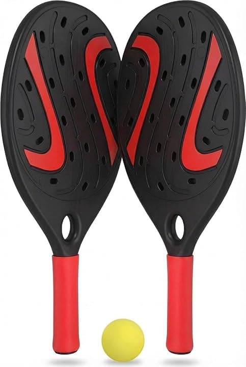 Coppia Racchette da Spiaggia Padel Beach Tennis con Pallina Morbida Set Racchettoni in Legno Mare, Spiaggia Piscina Mare Giardino, Beach Rackets Waterproof Resistenti All' Acqua