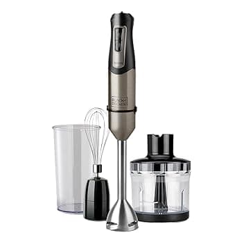 BLACK+DECKER - Frullatore a Immersione 1000W | 20 velocità + TURBO | Lame in acciaio inossidabile smontabili | Tritaghiaccio | Impugnatura ergonomica | set completo di accessori intercambiabili