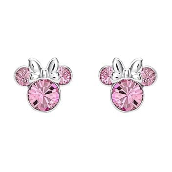 Disney Minnie, orecchini a perno placcati in argento con cristallo rosa, per ragazze e donne, taglia unica, placcati in argento, senza pietra preziosa