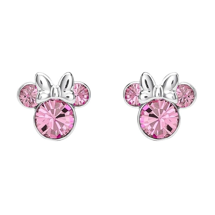 Disney Minnie, orecchini a perno placcati in argento con cristallo rosa, per ragazze e donne, taglia unica, placcati in argento, senza pietra preziosa