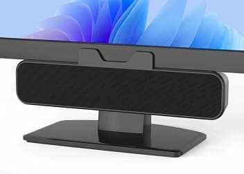 Inwa Cassa PC 10W, Altoparlante USB con clip, Audio stereo HD, Clip per monitor 0.1-1.1’, USB A/C per PC, Laptop, Desktop, Plug and Play (Nero, Tessuto acustico)