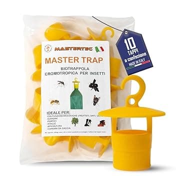 Mastertec Master Trap, 10 Pezzi, Trappola Mosche, Calabroni, Vespe, Cimici Asiatiche, Drosophila Suzukii e Popilia Japonica, Trappole Cromotropiche Gialle Ecologiche, Cattura Insetti Made in Italy