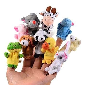 10 x Figurine di animali piccoli Finger Puppet Velvet Puppet in peluche, figura di peluche Puntelli per il compleanno Kids Party Battesimo Baby Shower Party Favor Gift