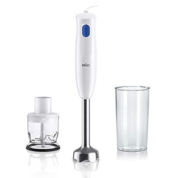 Braun MultiQuick 1 MQ10.201MWH MINIPIMER con 5 ANNI DI ASSISTENZA, Frullatore ad Immersione Leggero, Tecnologia EasyTwist, 2 ACCESSORI, asta in acciaio, 450W, Bianco